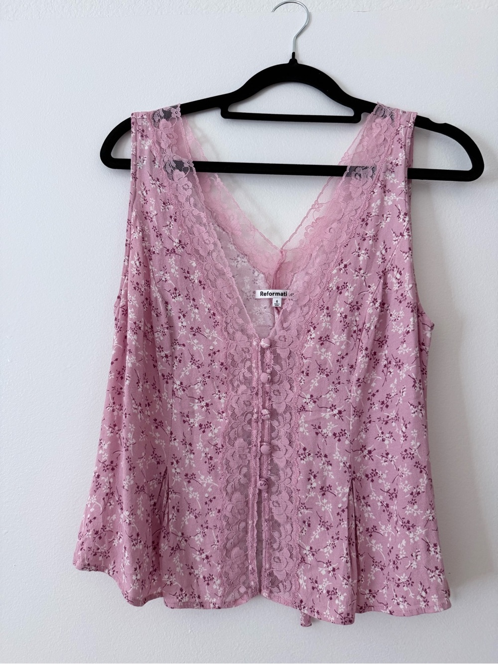 Reformation Dusty Pink Floral Lace-Trim Tank